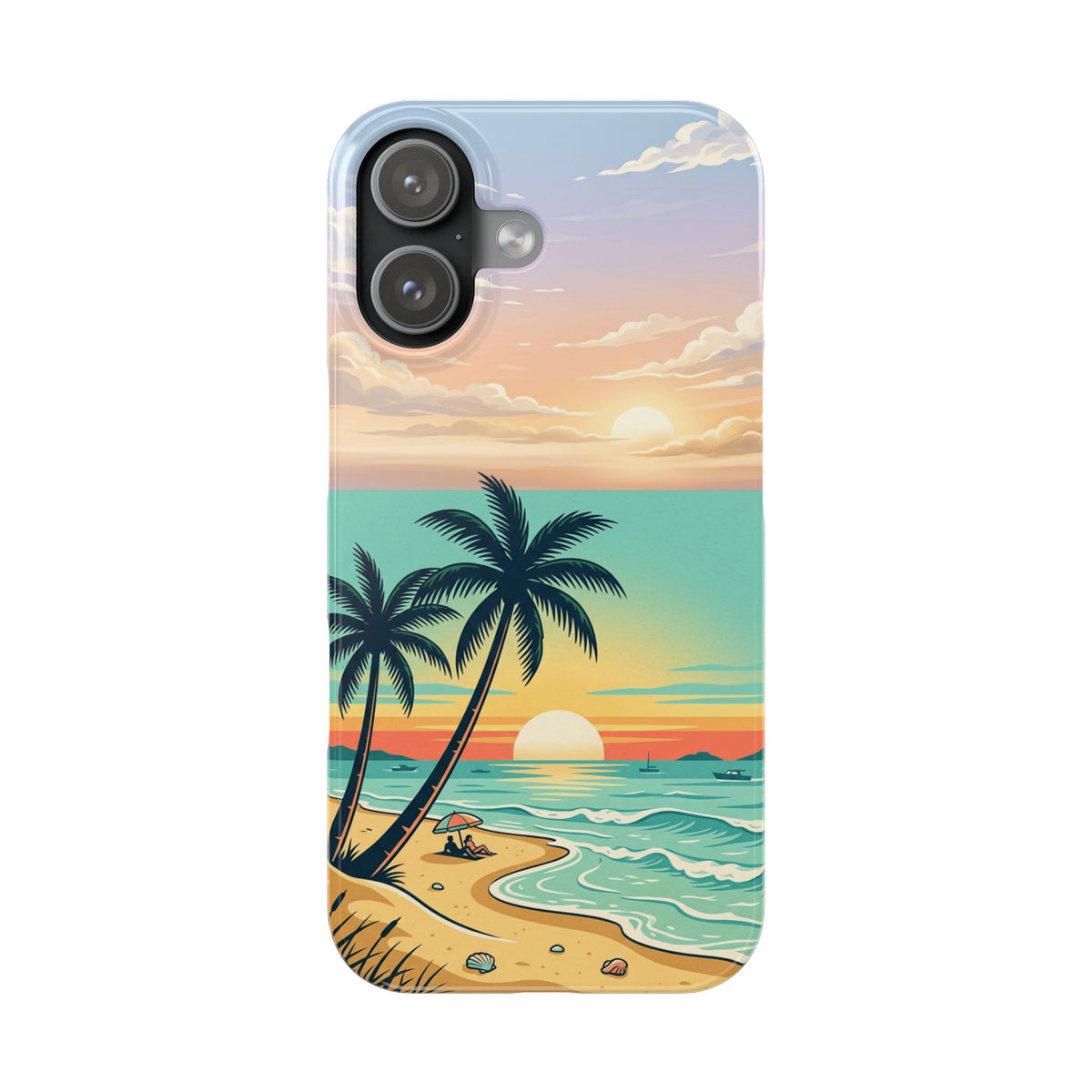 Tropical Sunset Slim Phone Case — Beach Palm Tree Design – digitallyrohit